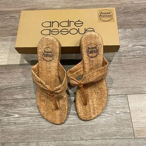 Andre Assous Flip Flop Leather Slip on Flat Cork Sandals Size 8 Made in Spain